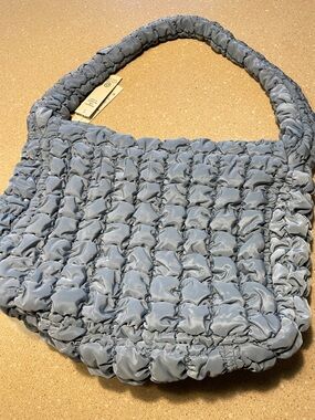 No Boundaries Light Blue Quilted Puffer Shoulder Bag